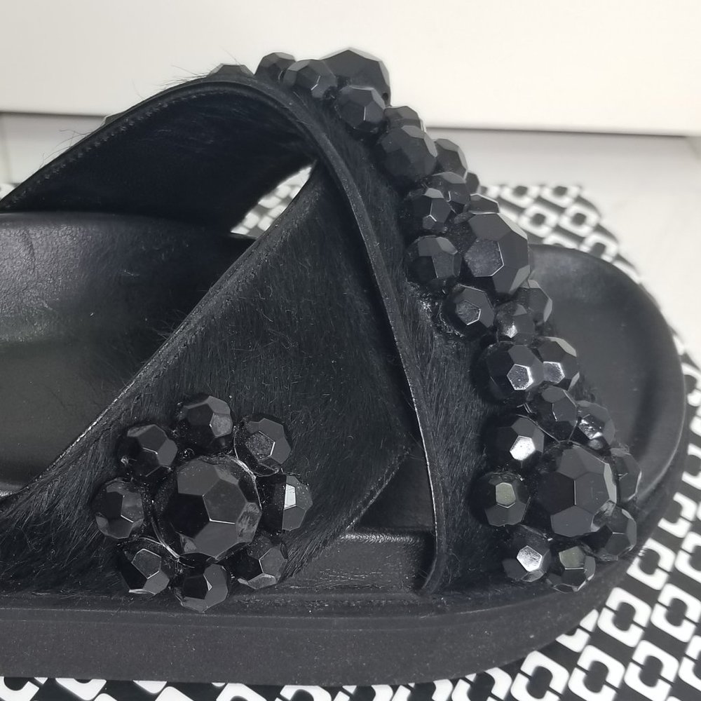 Black Beaded Simone Rocha Genuine Calf Hair FlipFlop Platform Sandal Size 6/36 - Picture 9 of 9